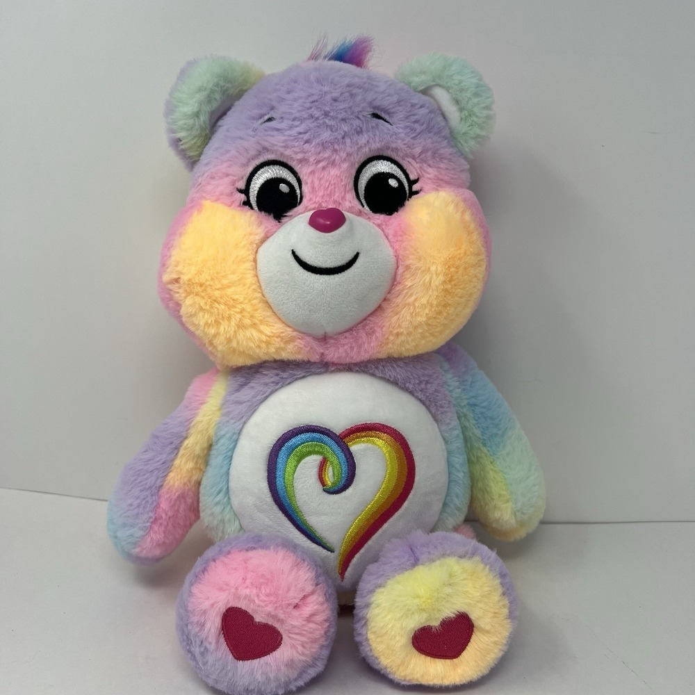 Care Bears Tie Dye Togetherness Bear Plush Rainbow heart Stuffed Animal
